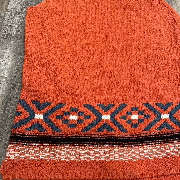 Yellowstone Monica Inspired Orange Abercrombie Native Print Sleeveless Sweater - Picture 2 of 5
